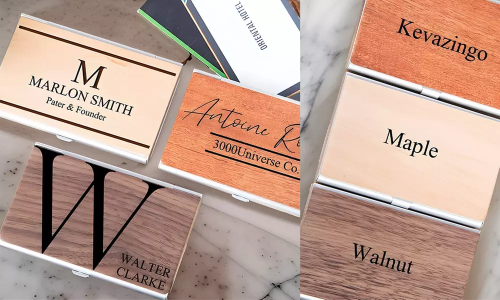 One or Two Personalized Engraved Wooden Business Card Holders