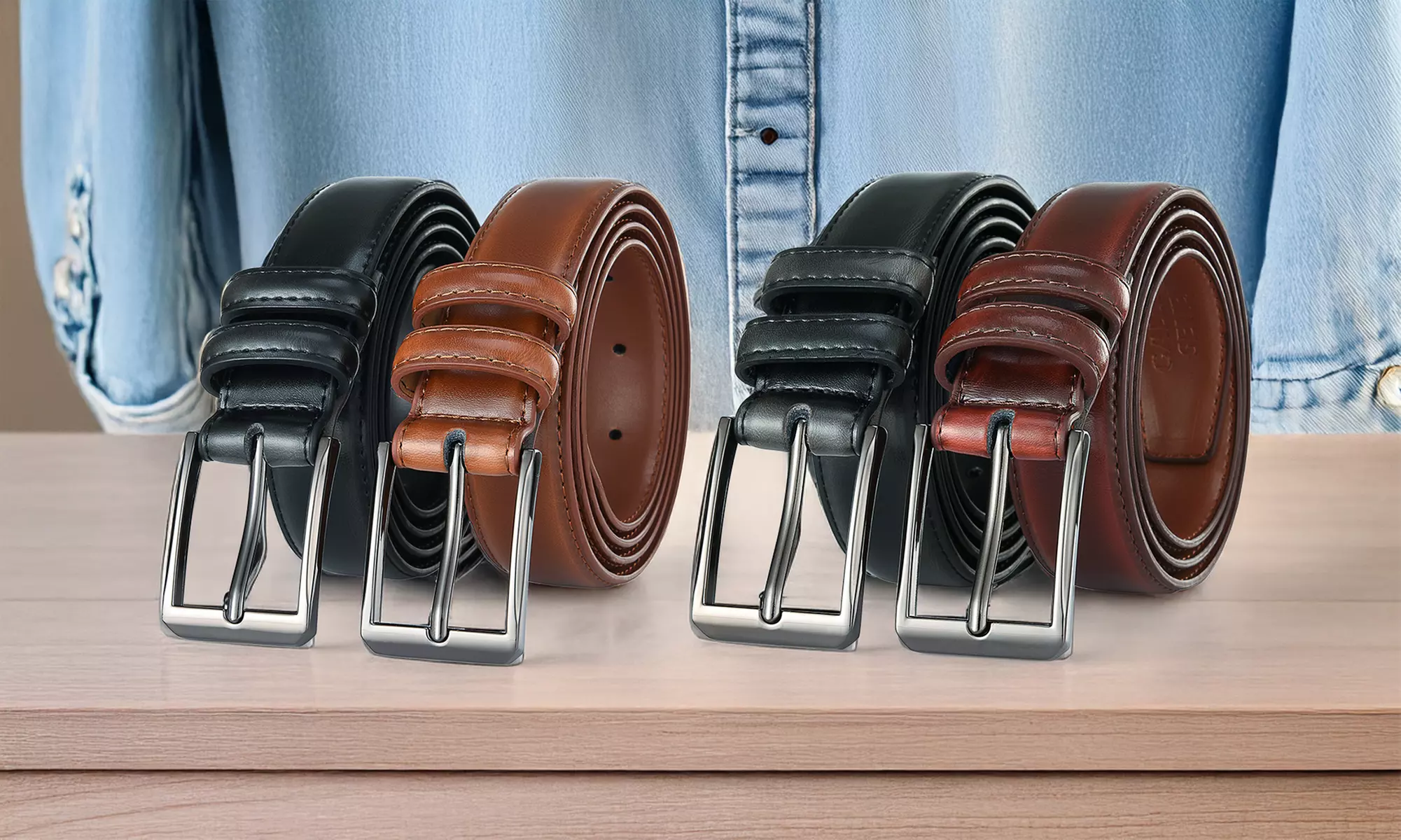 Gallery Seven Mens 2 Pack Genuine Leather Dress Belt Enclosed in a Gift Box