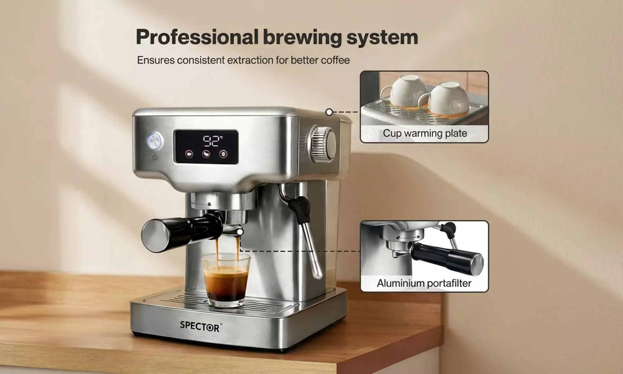 Spector Espresso Machine Series – 20-Bar Coffee Maker with Steam Wand