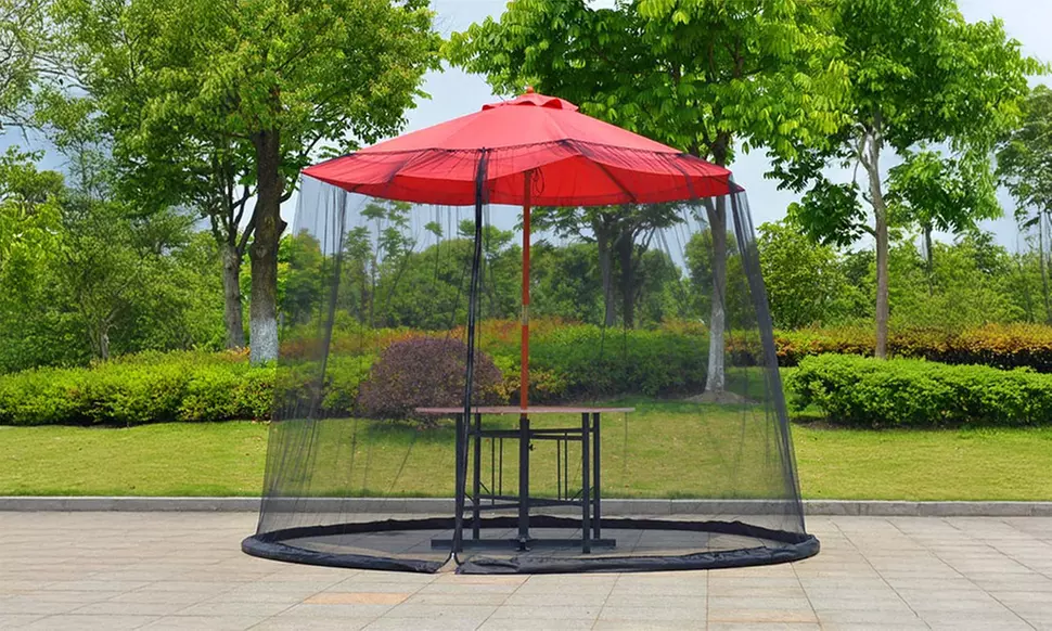 7.5-11ft Patio Umbrella Protective Mosquito Bug Net Screen w/ Zipper Closure