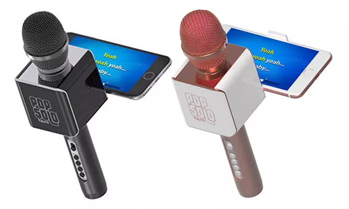 Pop Solo Bluetooth Karaoke Microphone Voice Mixer with Smartphone Holder - Primary Image