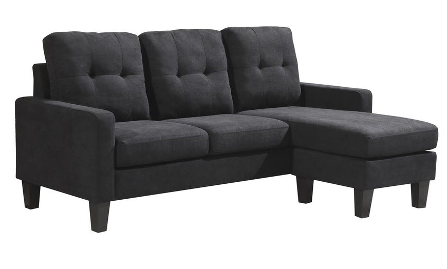 Image 8: Reversible Velvet L-Shaped Sectional Sofa with Ottoman Corner Couch
