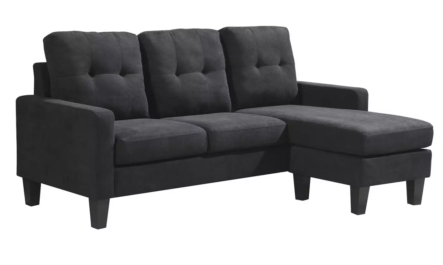 Reversible Velvet L-Shaped Sectional Sofa with Ottoman Corner Couch