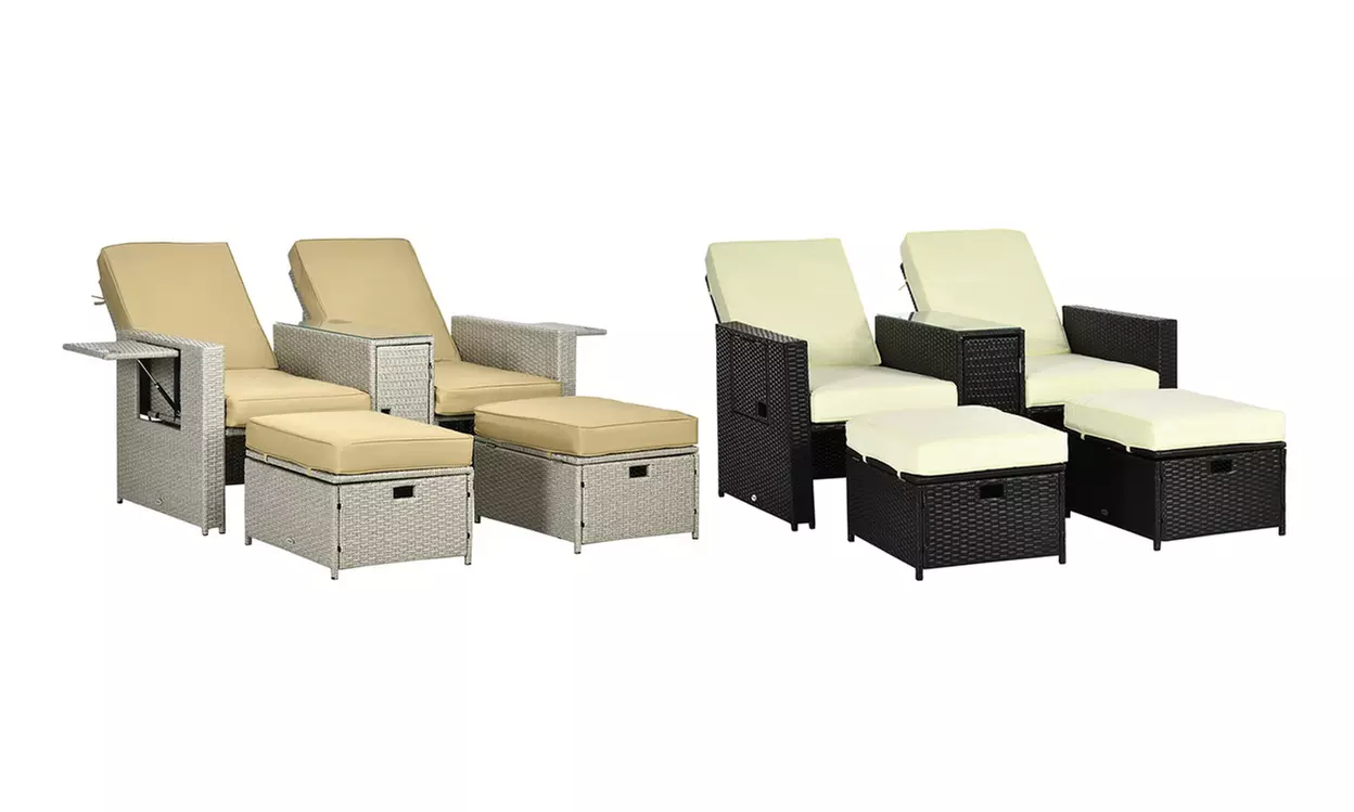 Outsunny 5 Piece Recliner Rattan Sun Lounger Set - Primary Image