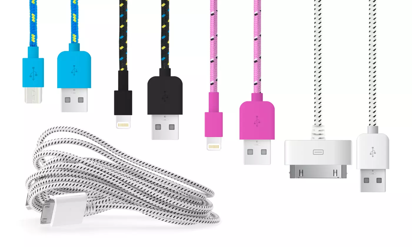 1 m oder 3 m AllesMobiel umflochtenes USB-Ladekabel – Lightning, 30 Pin oder Micro-USB - Primary Image