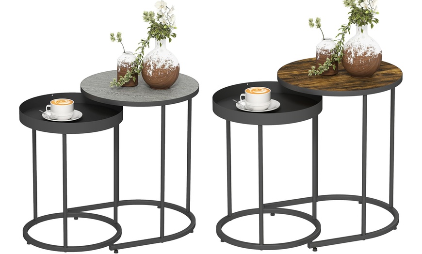 Image 2: HomCom Nesting Side Tables, Space-Saving Design