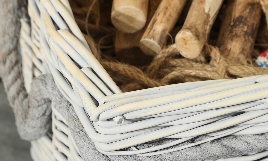 Image 2: Outsunny Set of 3 Wicker Log Basket with Liner and Rope Handles