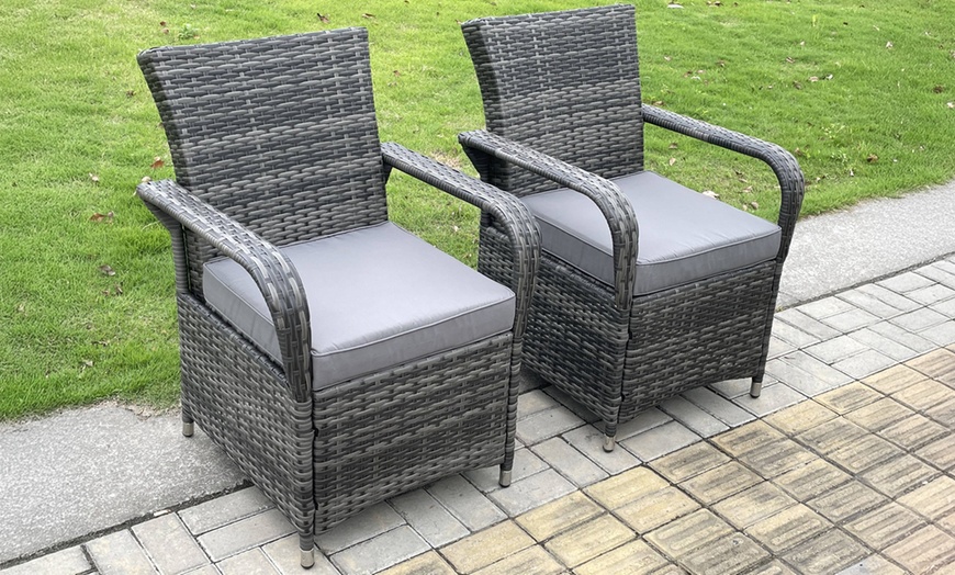 Image 2: Rattan Effect Garden Furniture Dining Table And Chairs Set