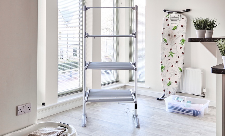 Image 2: Neo Three-Tiered Heated Upright Airer with Cover