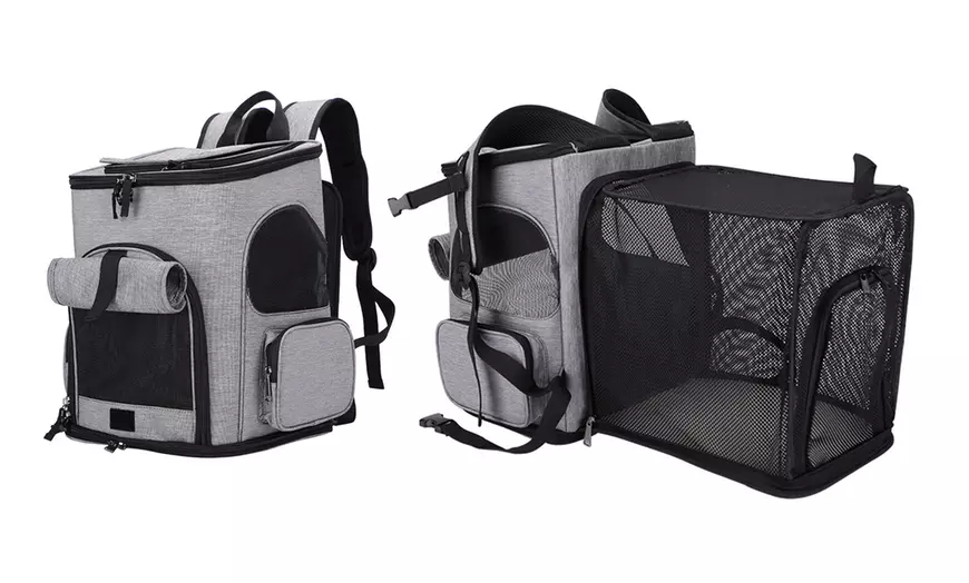 Image 10: Pet Backpack Carrier Expandable Dog Cat Travel Hiking Bag