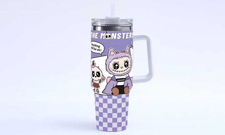Image 6: 40oz Labubu-Design Stainless Steel Tumbler with Straw
