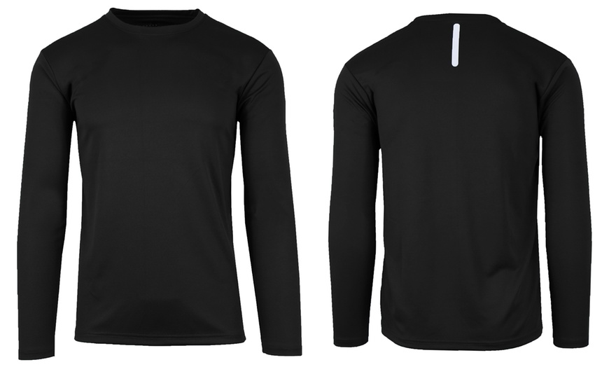Image 3: Men's Long Sleeve Moisture Wicking Crew Neck Tagless Performance Tee