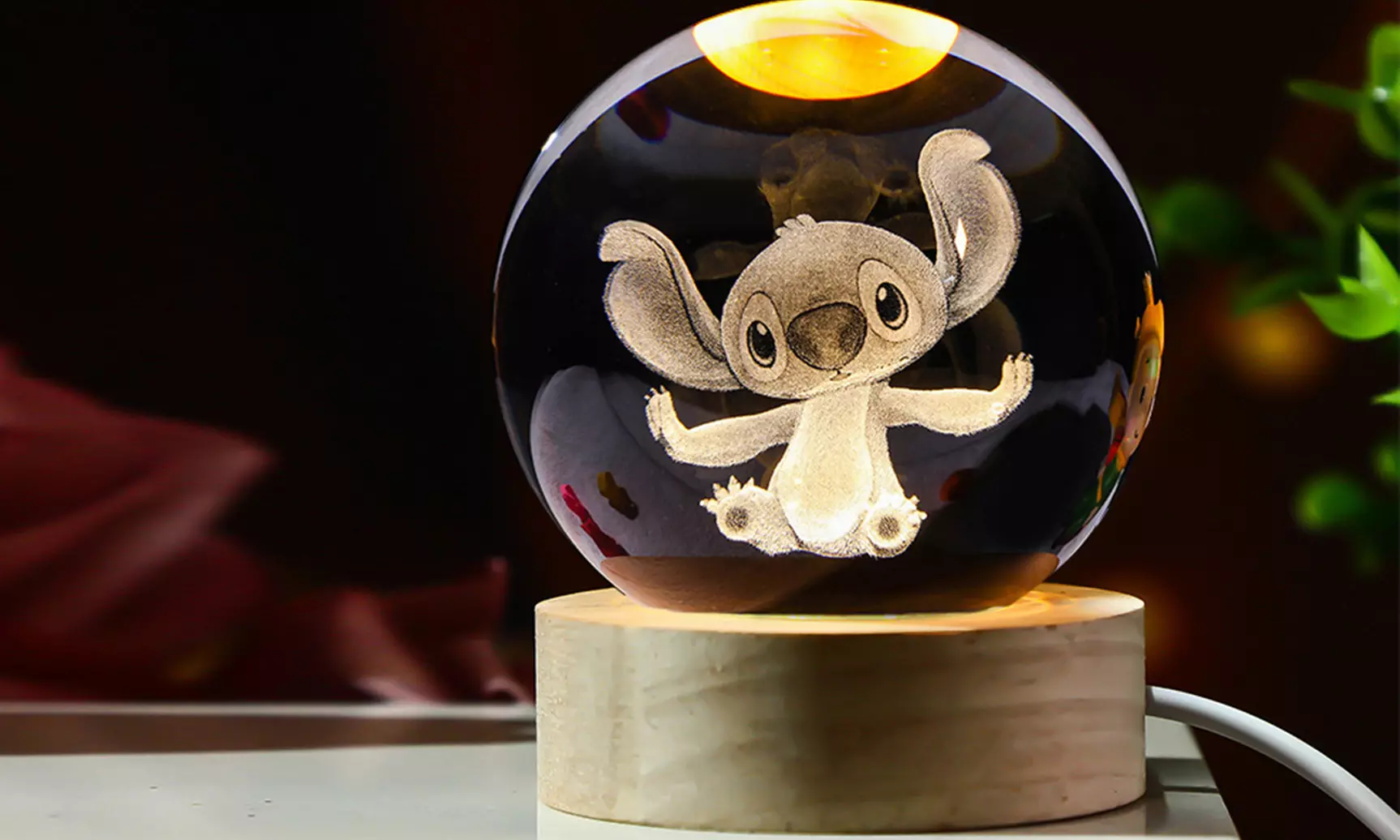 Stitch Inspired Laser Carving 3D Crystal Ball Night Light