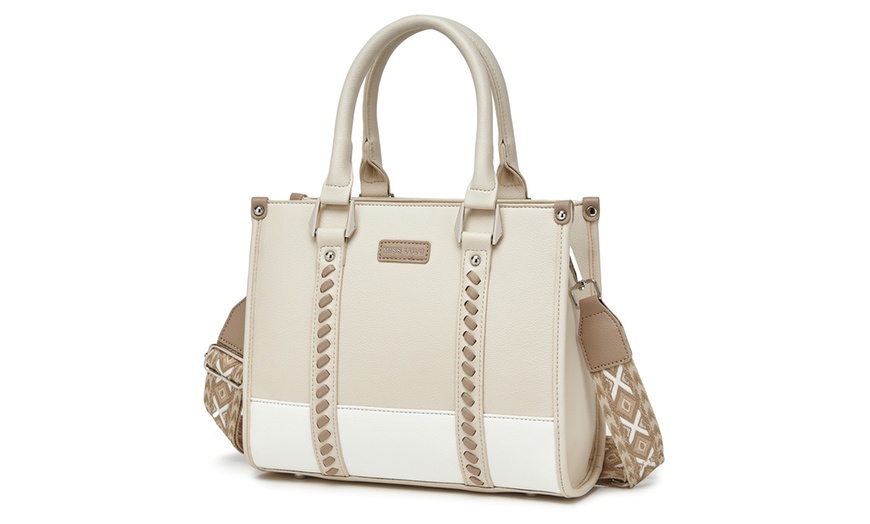 Image 2: Miss Lulu PU Leather Graceful Spacious Tote Bag with Woven Trim Strap