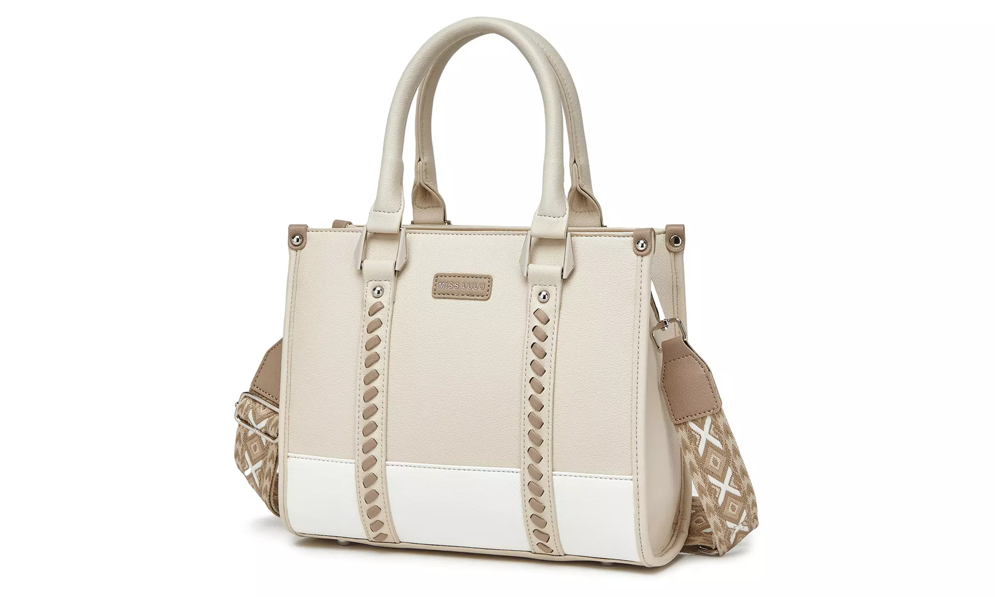 Miss Lulu PU Leather Graceful Spacious Tote Bag with Woven Trim Strap
