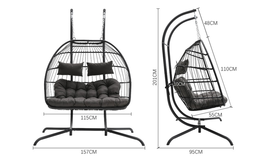 Image 38: Outdoor Cosy Rattan-Effect Hanging Egg Chair with Cushion