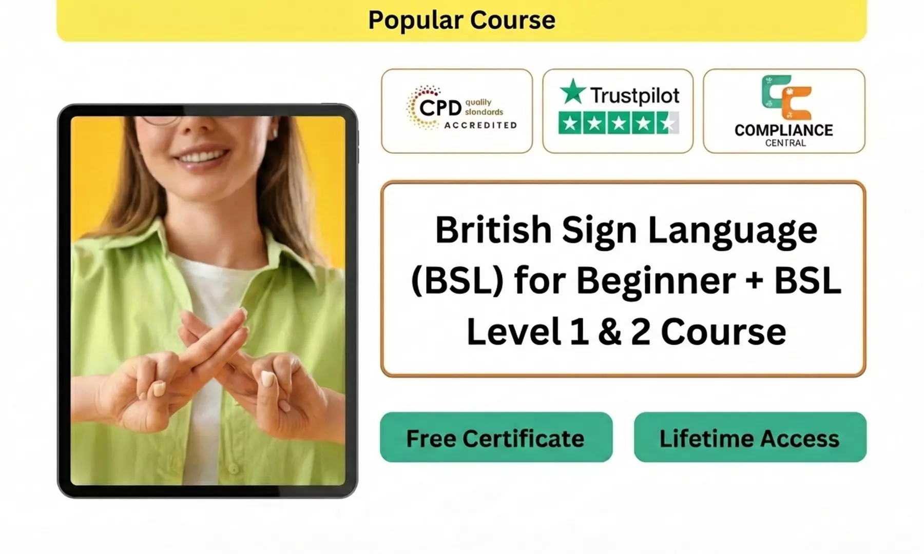 Join Compliance Central's Online British Sign Language (BSL) Course for Beginners / Level 1 or 2(Up to 68% Off) - Primary Image