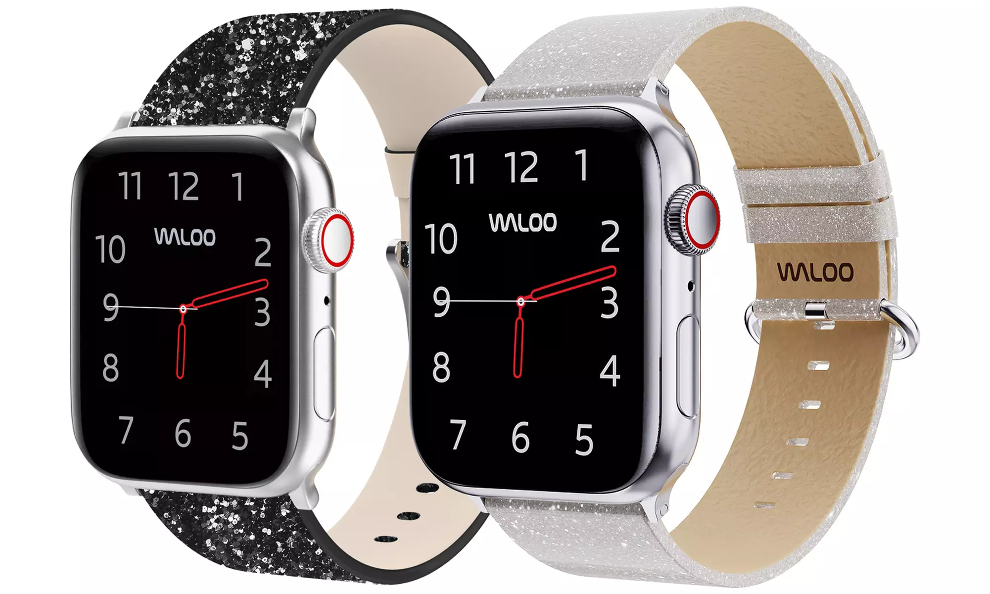 Waloo 2-Pack of Leather Bling and Shiny Brilliance Apple Watch Bands