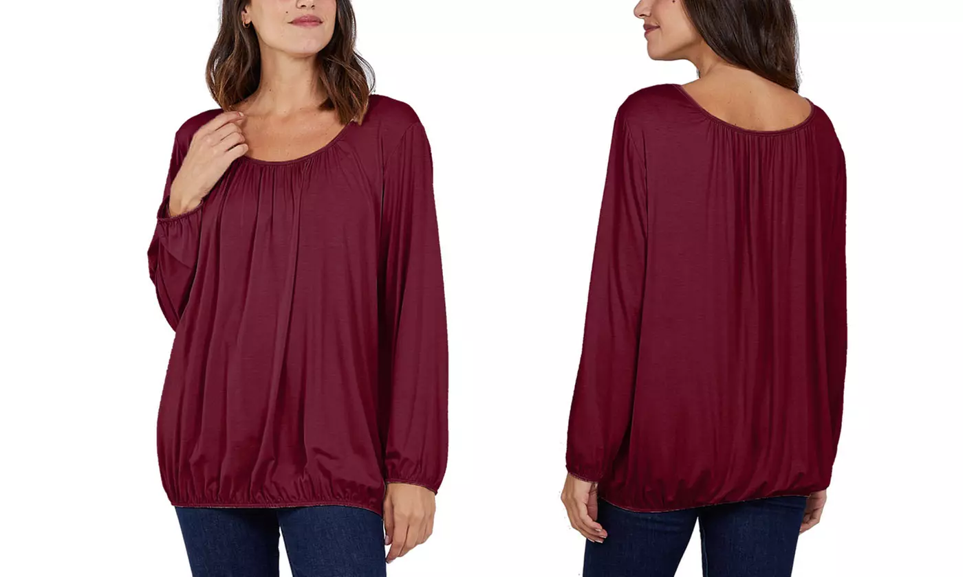 Ladies Baggy Fit Ruched Neck Long Sleeve Top