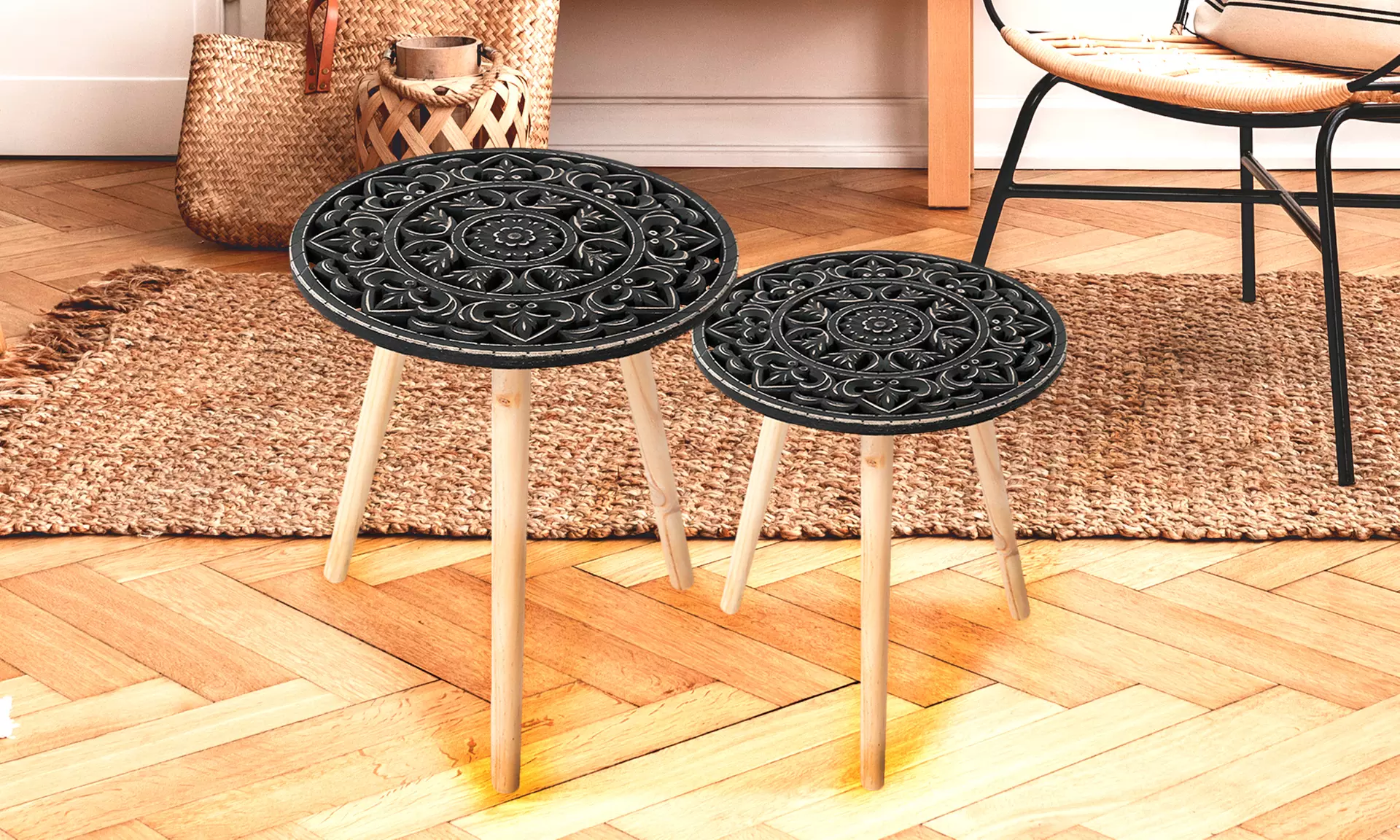 1 ou 2 petites tables avec plateau motif mandala, livraison gratuite - Primary Image