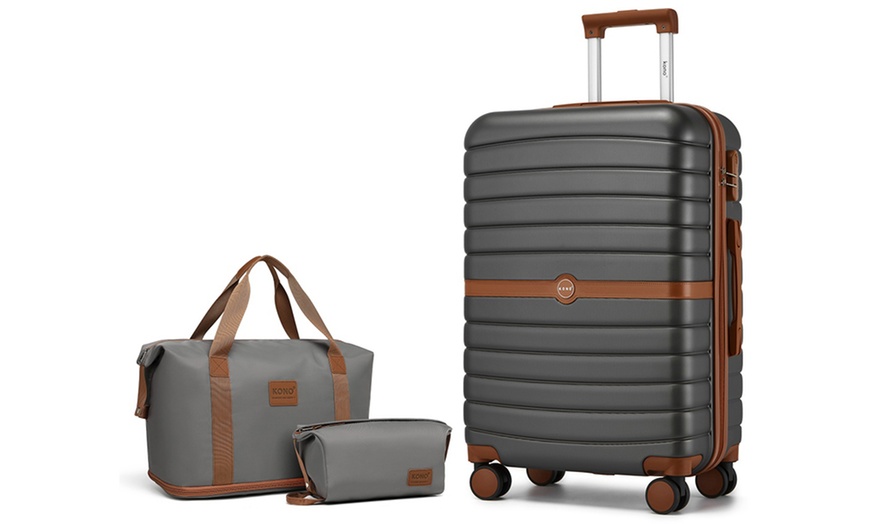 Image 2: KONO 1 or 3-Piece Grey Brown PC Luggage and Travel Bag Set 