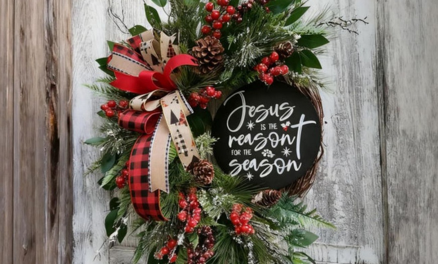 Image 1: Christmas Vine Wreath Decoration Hanging Ornament