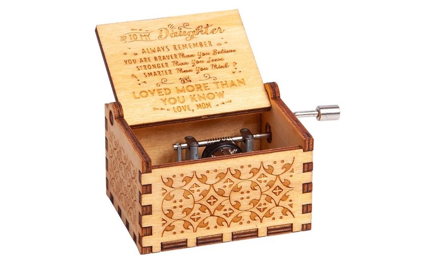 Image 8: Wooden Music Box Hand Crank Engraved Vintage Toy Kids Gift-You Are My Sunshine