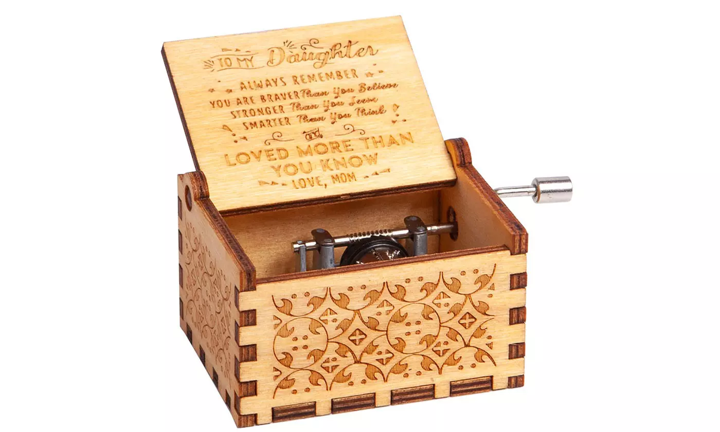 Wooden Music Box Hand Crank Engraved Vintage Toy Kids Gift-You Are My Sunshine