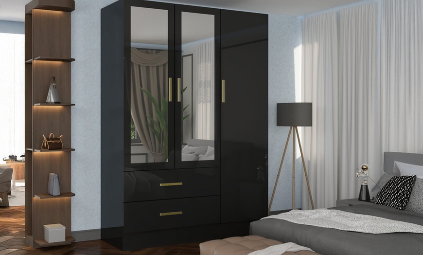 Image 5: High Gloss Wardrobe with Mirrored Door