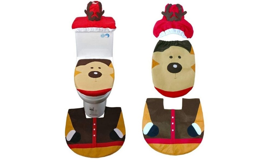 Image 13: 4 Pcs Christmas Toilet Bathroom Decoration Set in 4 Styles 
