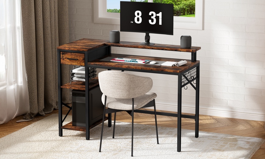 Image 10: Four-Tier Computer Desk PC Laptop Desk Home Office Writing Study Desk