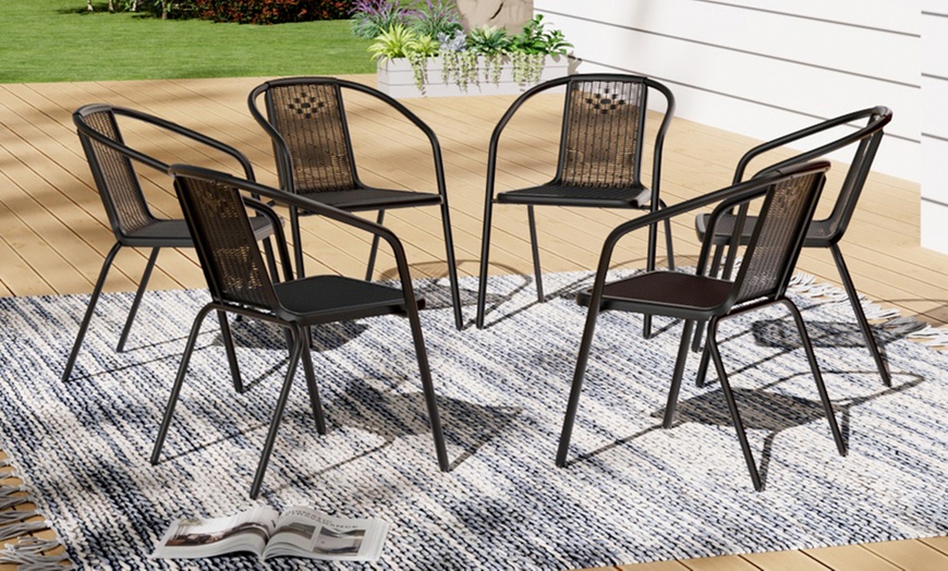 Image 10: Outdoor PE Rattan-Effect Stackable Chairs Set