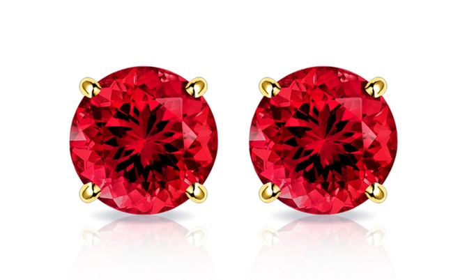 Solid 10K Gold 2CTW Created Ruby Stud Earrings By MUIBLU Gems