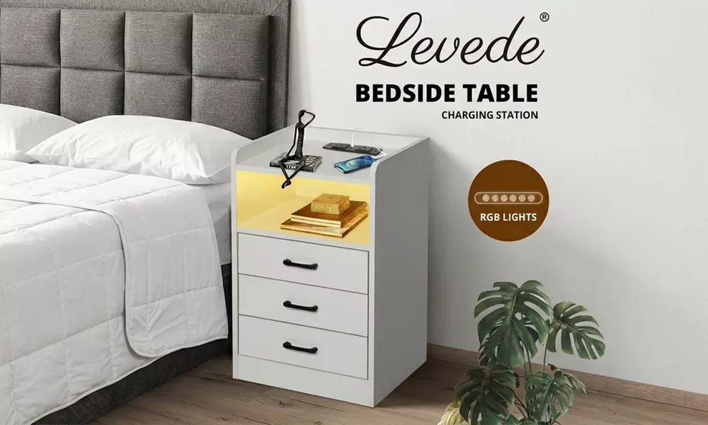 Levede LED Bedside Table – 3 Drawer Smart Nightstand