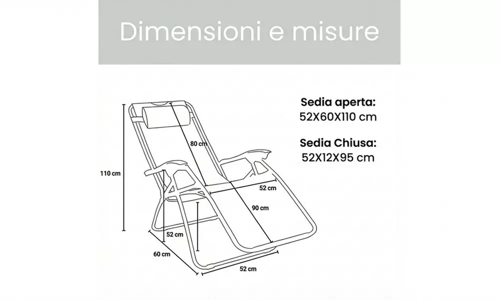 Sedia zero Gravity reclinabile con cuscino