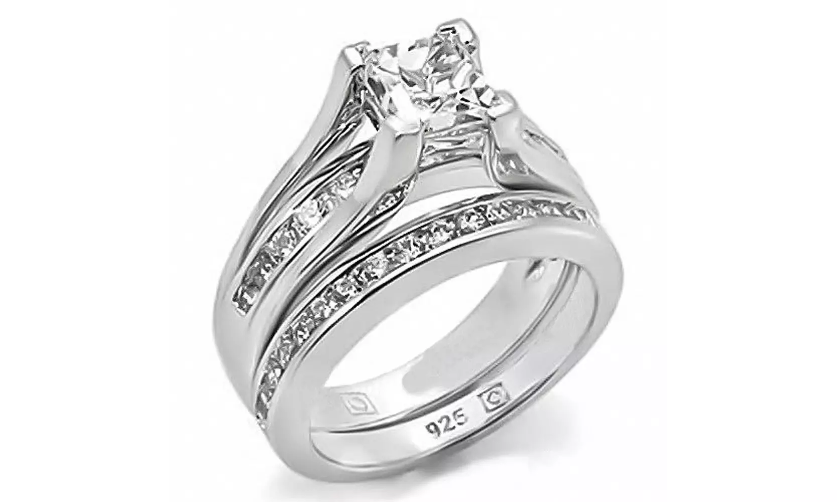2.10 Ct Princess Cubic Zirconia Sterling Silver 925 Wedding Ring Set