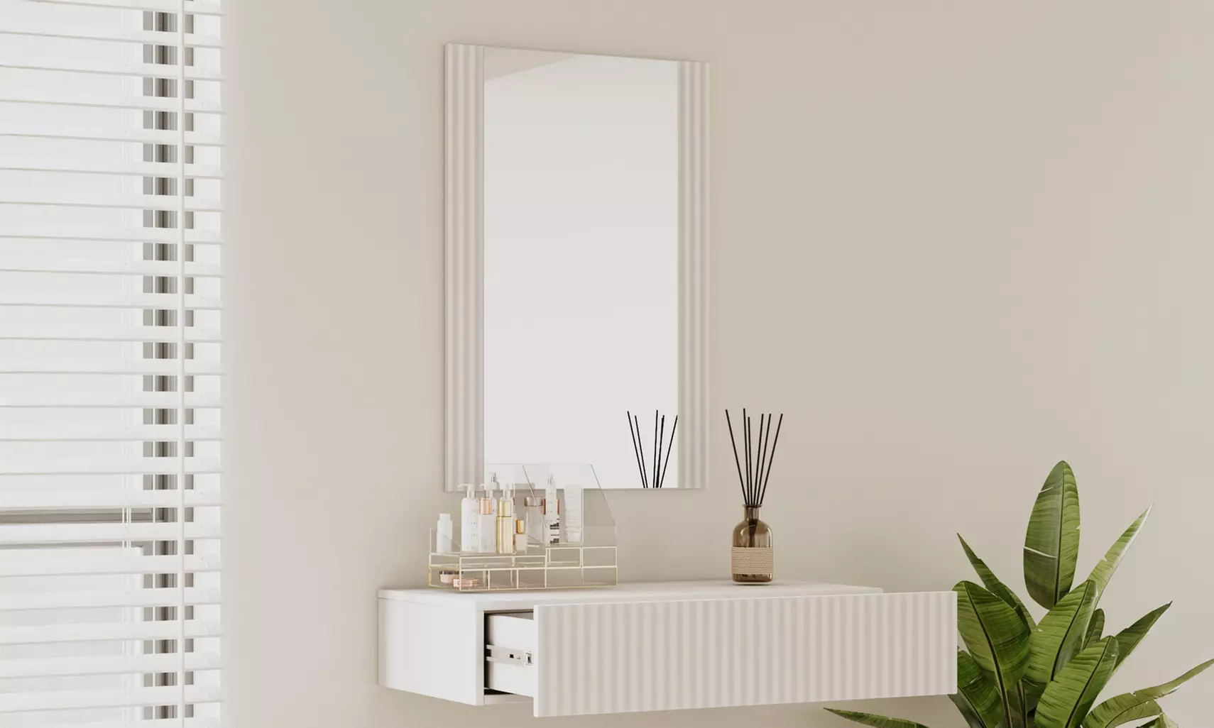 Toletta Velia scanalata con cassetto e specchio