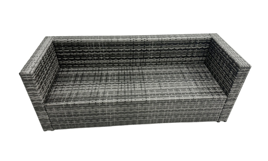 Image 4: Fimous Seven-Piece Rattan-Effect Dining Set with Adjustable Table