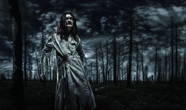 A scary scene from a haunted attraction.