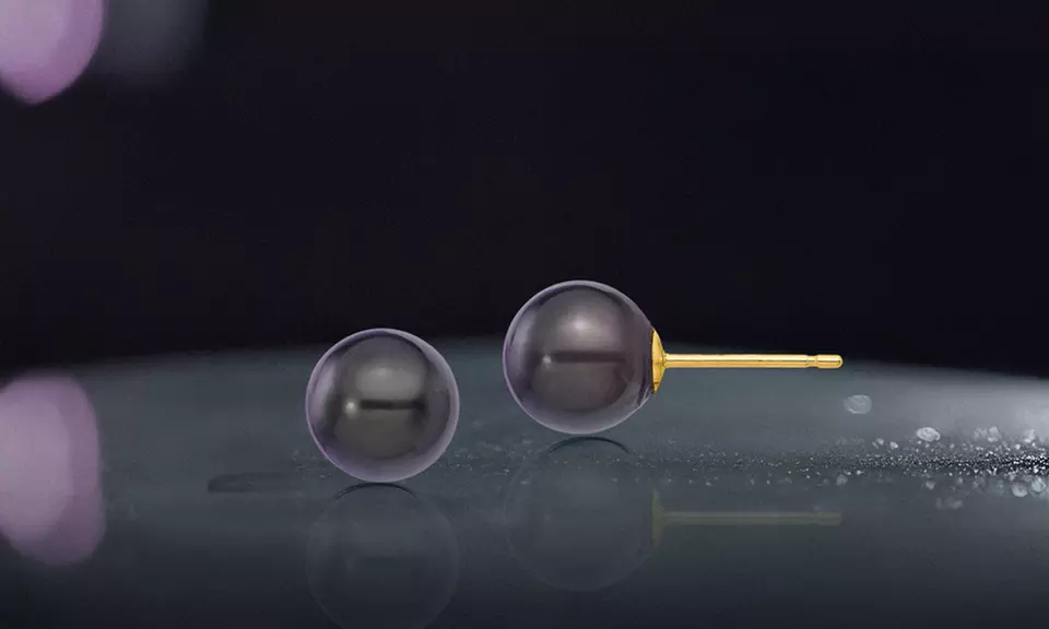 Paris Jewelry 18k Yellow Gold Plated 4 MM Black Pearl Stud Earrings