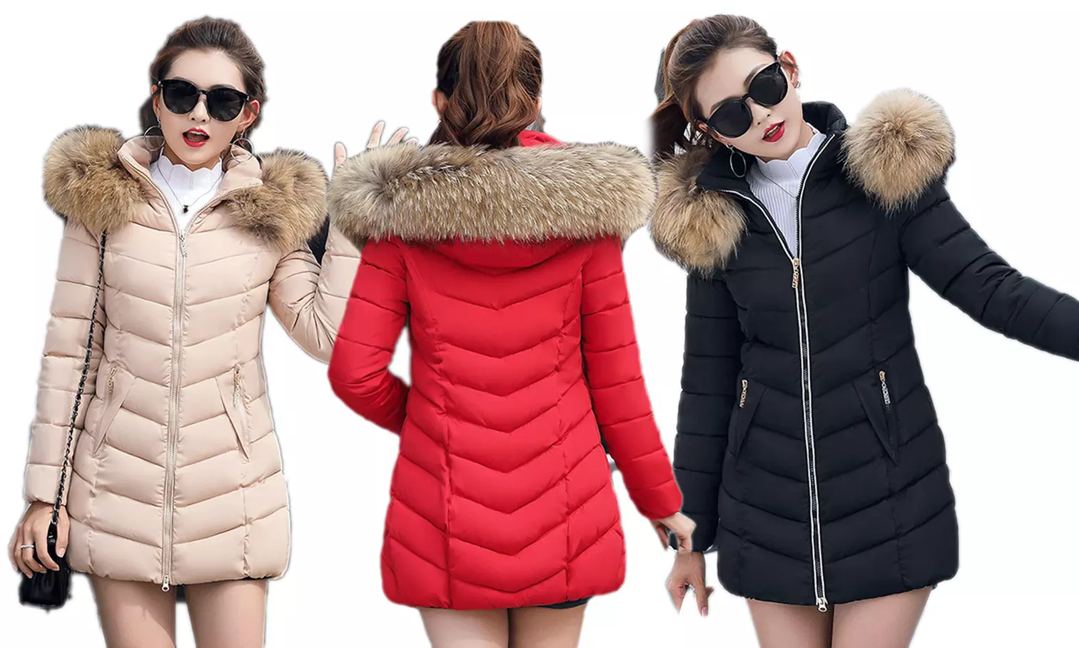 Doudoune 3/4 col fausse fourrure Rita - Primary Image