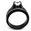 Image 3: 2.10ct Princess Cut Cubic Zirconia and Black Stainless Steel Wedding Ring Set