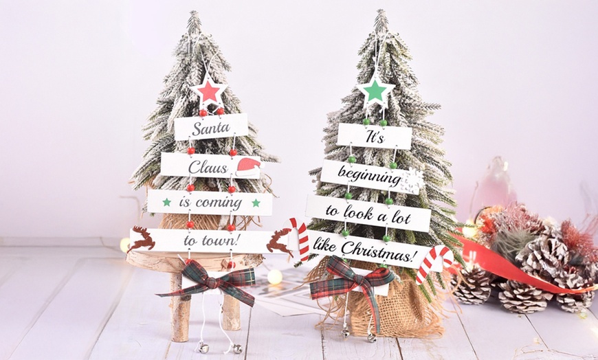 Image 1: Two Pieces Wooden Christmas Decorations Large Hanging Indoor Decor