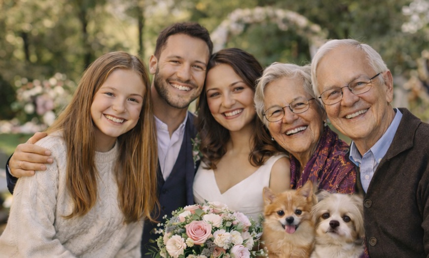 Image 2: Create One Image: Custom Digital Family Photo Merge– Add People /Pets

