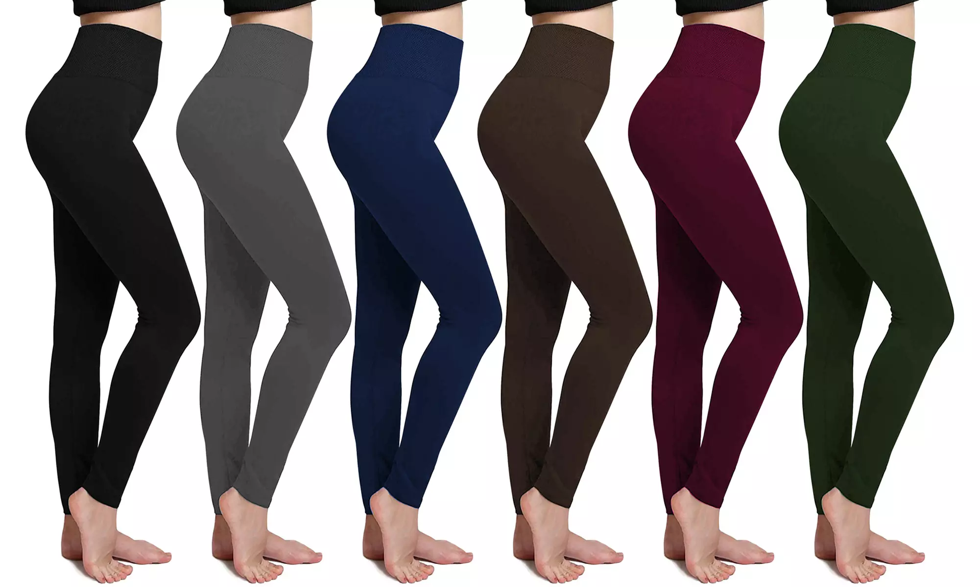 6-Pack Women's Cozy Fleece-Lined Seamless Leggings - Primary Image