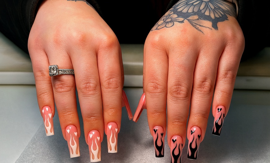 Image 1: Acrylic Nail Extensions w/ Classic or Gelish Color & Optional Pedicure