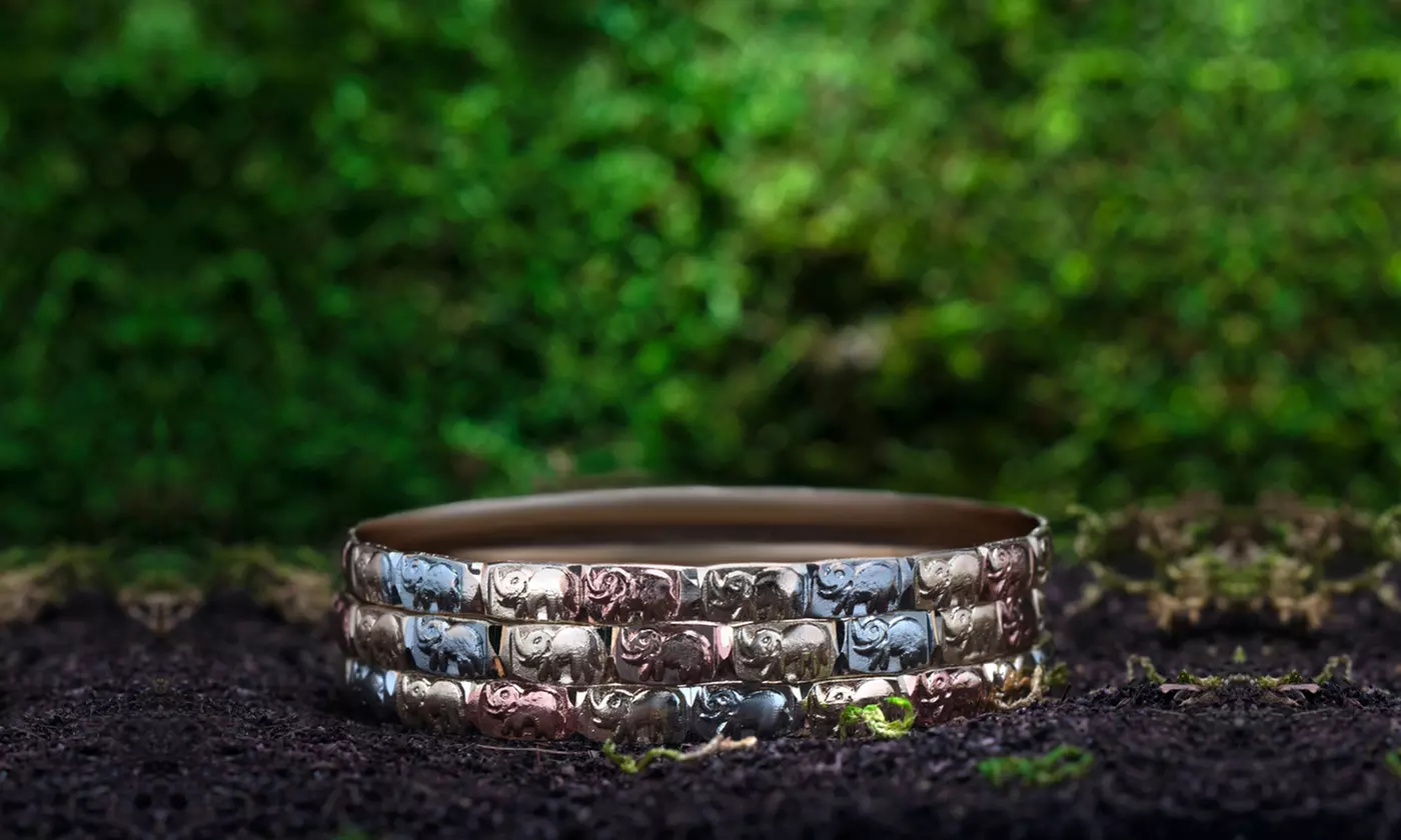 3 Pack of Safari 18k Gold Elephant Bangle 