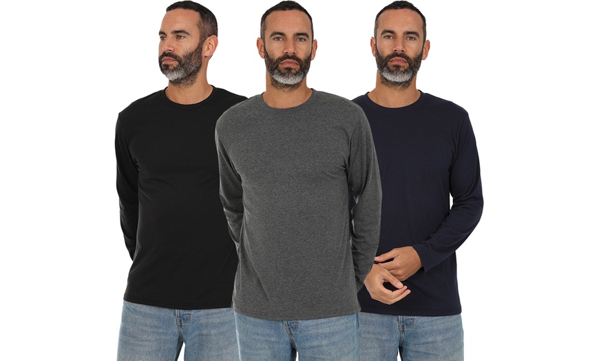Image 1: Pack of Three Blu Apparel Long-Sleeved Crew Neck T-Shirts