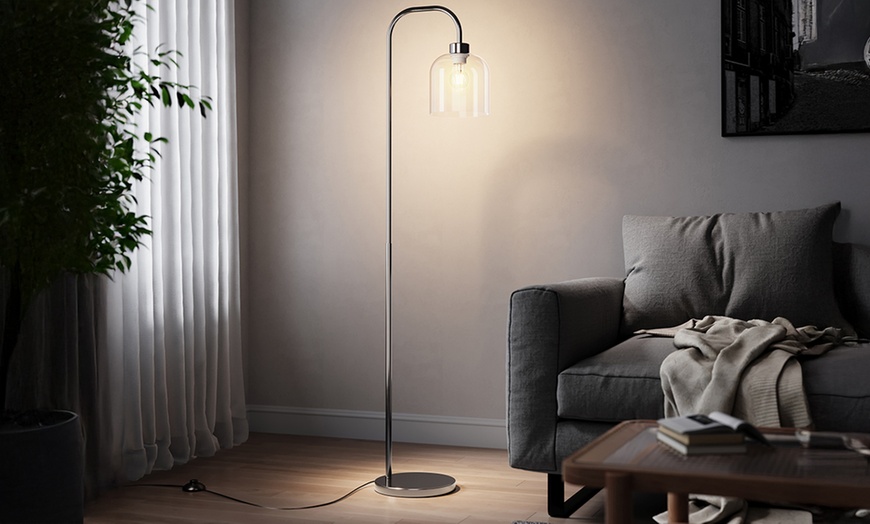 Image 1: Living And Home Chrome Floor Lamp with Clear Glass Shade, 150cm Height
