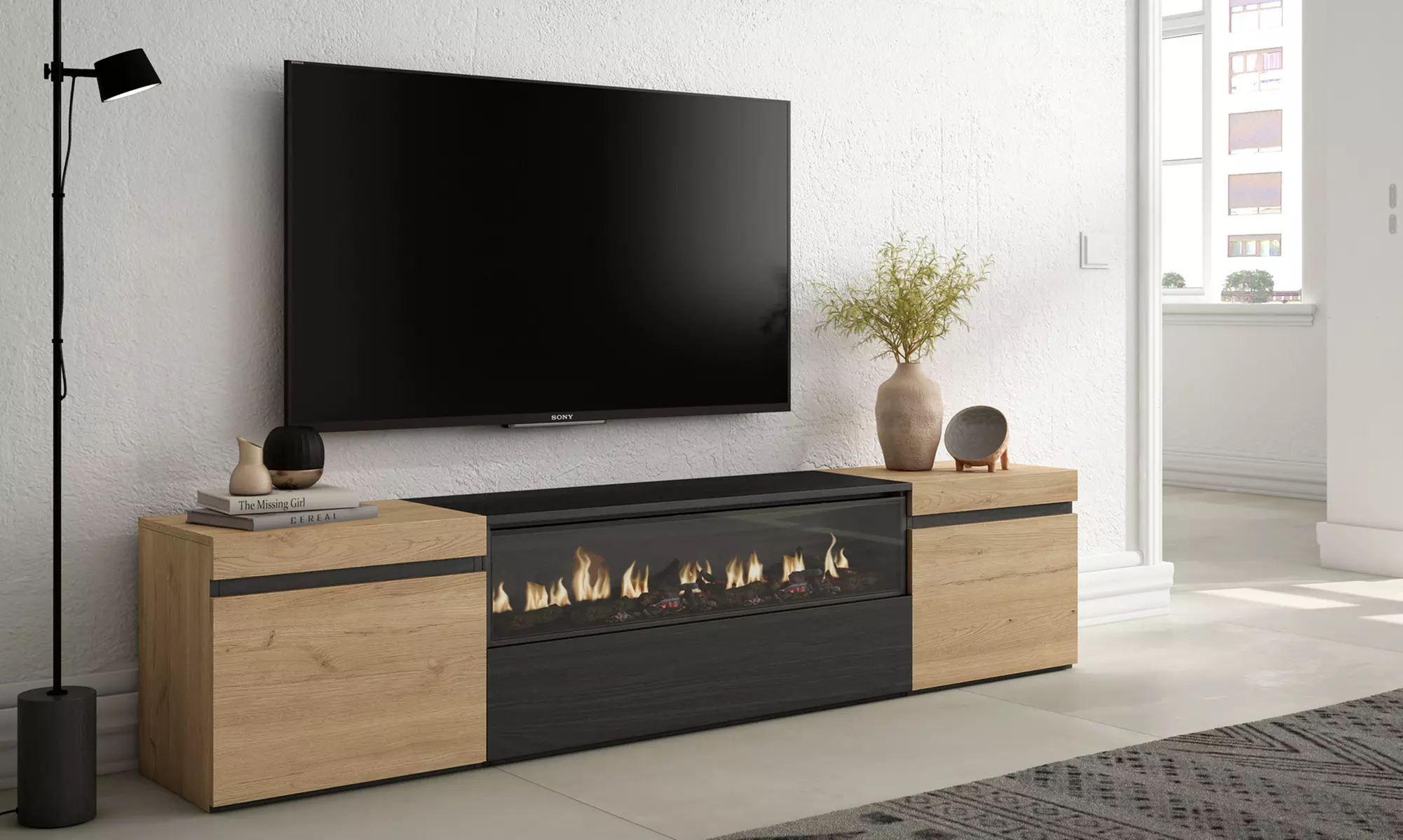 Mueble TV avec cheminée électrique ou espace de rangement